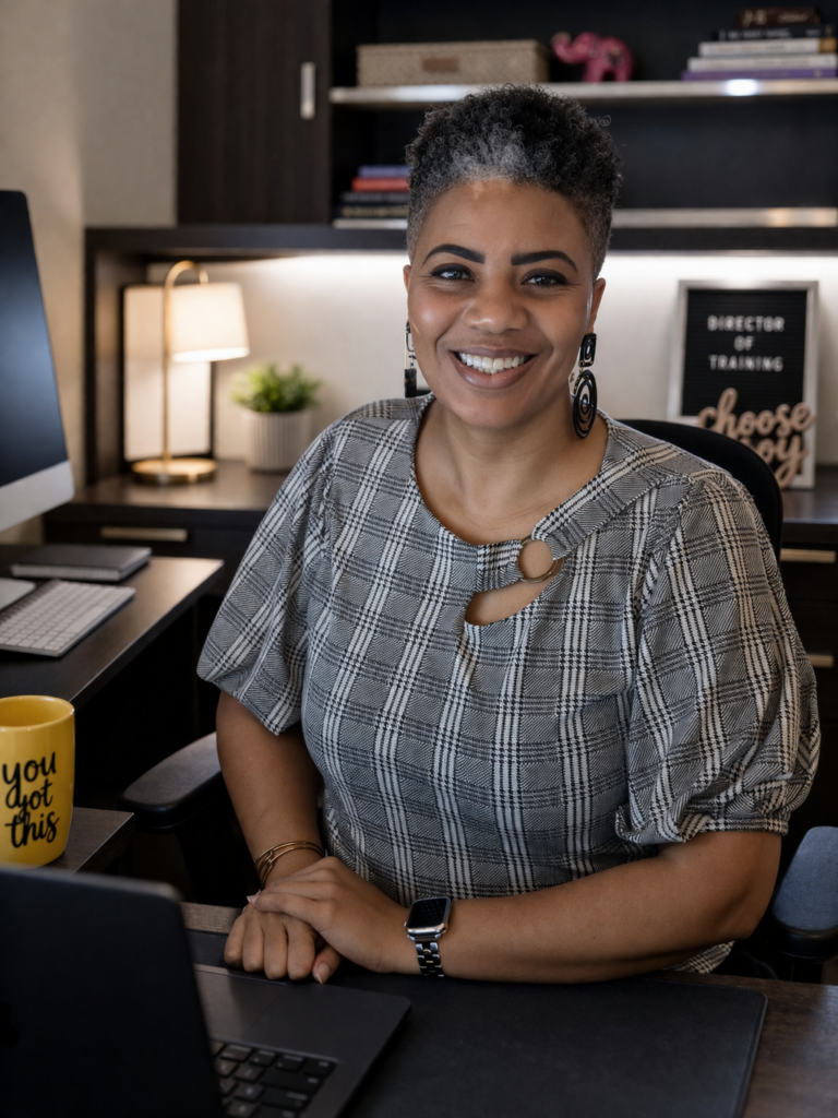 Bianca Young, Director of Training at Magdala House, smiling at her desk in a professional office setting